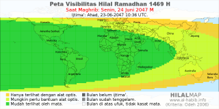 HilalMap: Peta Visibilitas Hilal Ramadhan 1469 H: rukyat tanggal 2047-6-24 M
