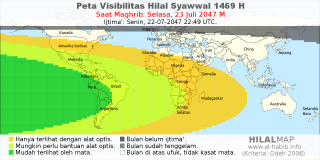 HilalMap: Peta Visibilitas Hilal Syawwal 1469 H: rukyat tanggal 2047-7-23 M