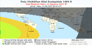 HilalMap: Peta Visibilitas Hilal Dzulqaidah 1469 H: rukyat tanggal 2047-8-21 M