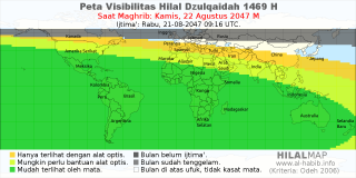 HilalMap: Peta Visibilitas Hilal Dzulqaidah 1469 H: rukyat tanggal 2047-8-22 M