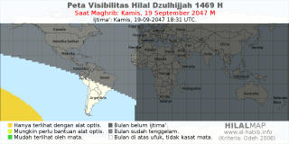 HilalMap: Peta Visibilitas Hilal Dzulhijjah 1469 H: rukyat tanggal 2047-9-19 M