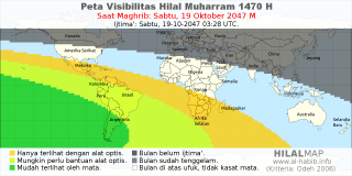 HilalMap: Peta Visibilitas Hilal Muharram 1470 H: rukyat tanggal 2047-10-19 M