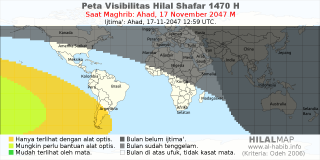 HilalMap: Peta Visibilitas Hilal Shafar 1470 H: rukyat tanggal 2047-11-17 M