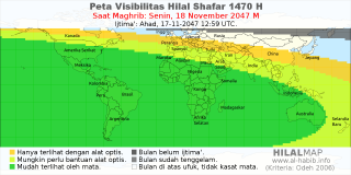 HilalMap: Peta Visibilitas Hilal Shafar 1470 H: rukyat tanggal 2047-11-18 M