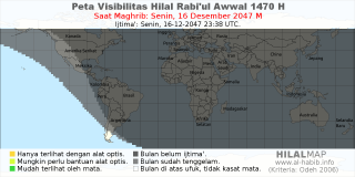 HilalMap: Peta Visibilitas Hilal Rabiul-Awwal 1470 H: rukyat tanggal 2047-12-16 M