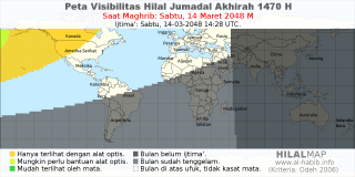 HilalMap: Peta Visibilitas Hilal Jumadal-Akhirah 1470 H: rukyat tanggal 2048-3-14 M