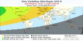 HilalMap: Peta Visibilitas Hilal Rajab 1470 H: rukyat tanggal 2048-4-13 M