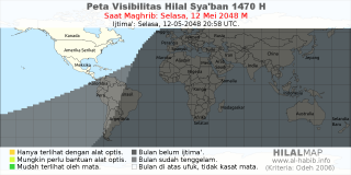 HilalMap: Peta Visibilitas Hilal Syaban 1470 H: rukyat tanggal 2048-5-12 M