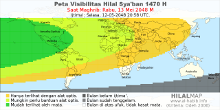 HilalMap: Peta Visibilitas Hilal Syaban 1470 H: rukyat tanggal 2048-5-13 M
