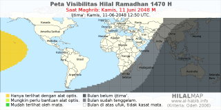 HilalMap: Peta Visibilitas Hilal Ramadhan 1470 H: rukyat tanggal 2048-6-11 M