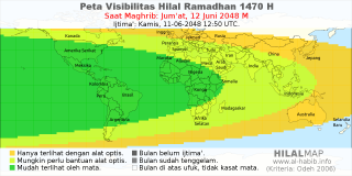 HilalMap: Peta Visibilitas Hilal Ramadhan 1470 H: rukyat tanggal 2048-6-12 M
