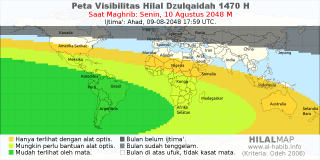 HilalMap: Peta Visibilitas Hilal Dzulqaidah 1470 H: rukyat tanggal 2048-8-10 M