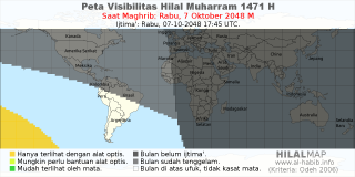 HilalMap: Peta Visibilitas Hilal Muharram 1471 H: rukyat tanggal 2048-10-7 M
