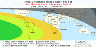 HilalMap: Peta Visibilitas Hilal Shafar 1471 H: rukyat tanggal 2048-11-6 M