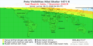 HilalMap: Peta Visibilitas Hilal Shafar 1471 H: rukyat tanggal 2048-11-7 M