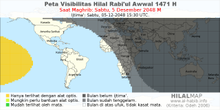 HilalMap: Peta Visibilitas Hilal Rabiul-Awwal 1471 H: rukyat tanggal 2048-12-5 M