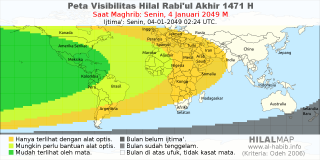 HilalMap: Peta Visibilitas Hilal Rabiul-Akhir 1471 H: rukyat tanggal 2049-1-4 M