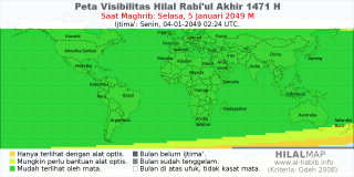 HilalMap: Peta Visibilitas Hilal Rabiul-Akhir 1471 H: rukyat tanggal 2049-1-5 M