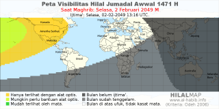 HilalMap: Peta Visibilitas Hilal Jumadal-Awwal 1471 H: rukyat tanggal 2049-2-2 M