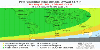 HilalMap: Peta Visibilitas Hilal Jumadal-Awwal 1471 H: rukyat tanggal 2049-2-3 M