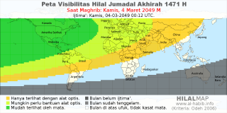 HilalMap: Peta Visibilitas Hilal Jumadal-Akhirah 1471 H: rukyat tanggal 2049-3-4 M