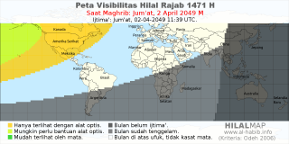 HilalMap: Peta Visibilitas Hilal Rajab 1471 H: rukyat tanggal 2049-4-2 M