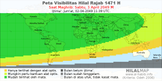 HilalMap: Peta Visibilitas Hilal Rajab 1471 H: rukyat tanggal 2049-4-3 M
