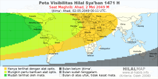 HilalMap: Peta Visibilitas Hilal Syaban 1471 H: rukyat tanggal 2049-5-2 M