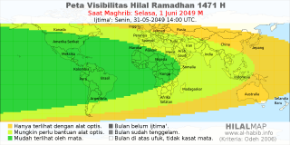HilalMap: Peta Visibilitas Hilal Ramadhan 1471 H: rukyat tanggal 2049-6-1 M