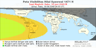 HilalMap: Peta Visibilitas Hilal Syawwal 1471 H: rukyat tanggal 2049-6-30 M