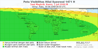 HilalMap: Peta Visibilitas Hilal Syawwal 1471 H: rukyat tanggal 2049-7-1 M
