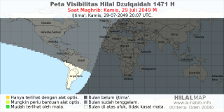 HilalMap: Peta Visibilitas Hilal Dzulqaidah 1471 H: rukyat tanggal 2049-7-29 M