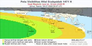 HilalMap: Peta Visibilitas Hilal Dzulqaidah 1471 H: rukyat tanggal 2049-7-30 M