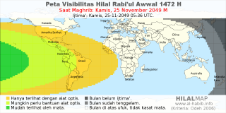 HilalMap: Peta Visibilitas Hilal Rabiul-Awwal 1472 H: rukyat tanggal 2049-11-25 M