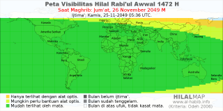HilalMap: Peta Visibilitas Hilal Rabiul-Awwal 1472 H: rukyat tanggal 2049-11-26 M