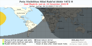 HilalMap: Peta Visibilitas Hilal Rabiul-Akhir 1472 H: rukyat tanggal 2049-12-24 M