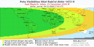 HilalMap: Peta Visibilitas Hilal Rabiul-Akhir 1472 H: rukyat tanggal 2049-12-25 M