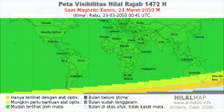 HilalMap: Peta Visibilitas Hilal Rajab 1472 H: rukyat tanggal 2050-3-24 M