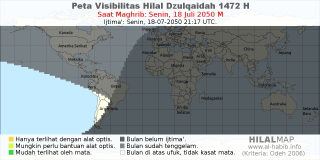 HilalMap: Peta Visibilitas Hilal Dzulqaidah 1472 H: rukyat tanggal 2050-7-18 M