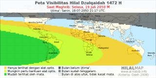 HilalMap: Peta Visibilitas Hilal Dzulqaidah 1472 H: rukyat tanggal 2050-7-19 M