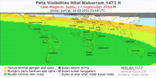 HilalMap: Peta Visibilitas Hilal Muharram 1473 H: rukyat tanggal 2050-9-17 M