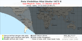 HilalMap: Peta Visibilitas Hilal Shafar 1473 H: rukyat tanggal 2050-10-15 M
