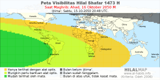 HilalMap: Peta Visibilitas Hilal Shafar 1473 H: rukyat tanggal 2050-10-16 M