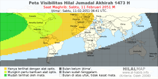 HilalMap: Peta Visibilitas Hilal Jumadal-Akhirah 1473 H: rukyat tanggal 2051-2-11 M