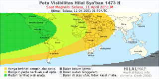 HilalMap: Peta Visibilitas Hilal Syaban 1473 H: rukyat tanggal 2051-4-11 M