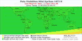 HilalMap: Peta Visibilitas Hilal Syaban 1473 H: rukyat tanggal 2051-4-12 M