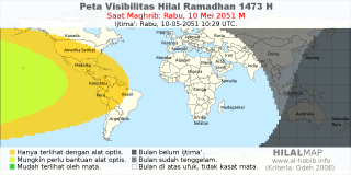 HilalMap: Peta Visibilitas Hilal Ramadhan 1473 H: rukyat tanggal 2051-5-10 M