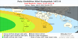 HilalMap: Peta Visibilitas Hilal Dzulqaidah 1473 H: rukyat tanggal 2051-7-8 M