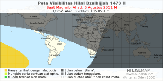 HilalMap: Peta Visibilitas Hilal Dzulhijjah 1473 H: rukyat tanggal 2051-8-6 M