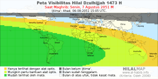 HilalMap: Peta Visibilitas Hilal Dzulhijjah 1473 H: rukyat tanggal 2051-8-7 M